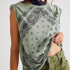 Free People Bandana Tee Washed Army M